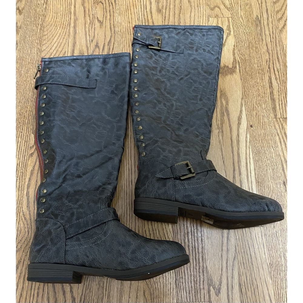 Journee Collection Womens Spokane Studded Riding Boots Knee High Dark Gray 8.5